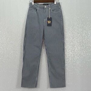 Indigo Rein Striped High Rise Straight Leg Jeans Size 5/26 Railroad Vintage Look